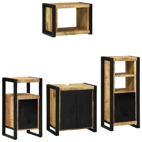 vidaXL Bathroom Furniture Set 4 pcs Brown and Black Solid Mango Wood