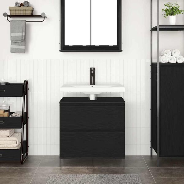 vidaXL Bathroom Basin Cabinet with Drawers Black Oak 60x34.5x60 cm
