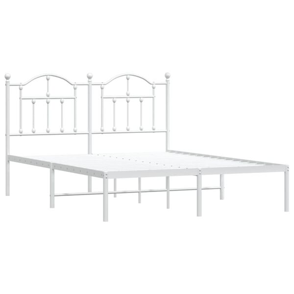 vidaXL Metal Bed Frame without Mattress with Headboard White 140x190cm