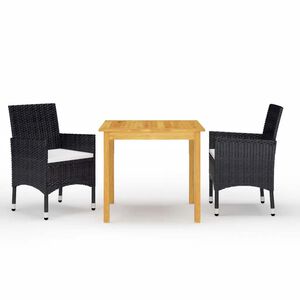 vidaXL 3 Piece Garden Dining Set with Cushions Black