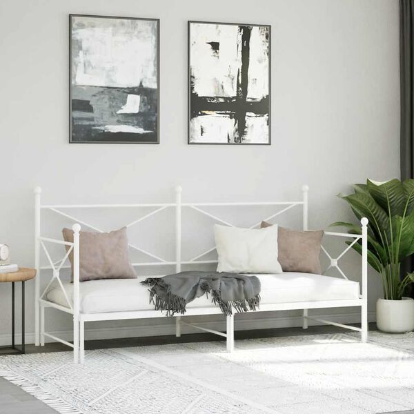vidaXL Daybed with Trundle without Mattress White 90x190 cm Steel