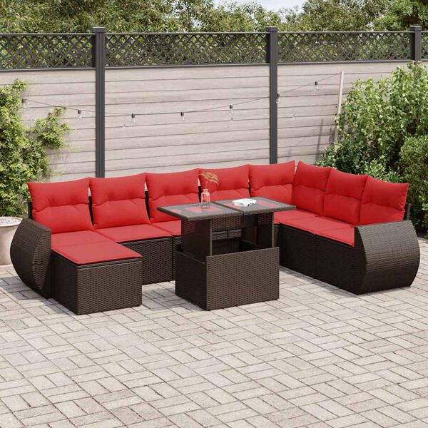 vidaXL 9 Piece Garden Sofa Set with Cushions Brown Poly Rattan Acacia