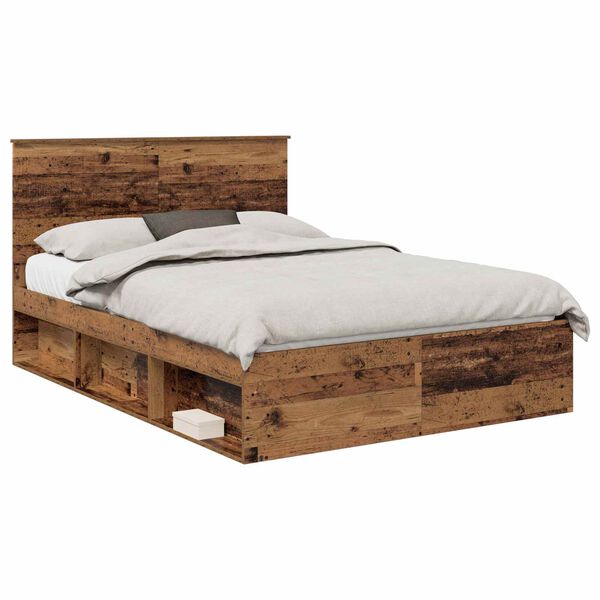 vidaXL Bed Frame with Headboard Old Wood 135 x 190 cm Solid Pine Wood