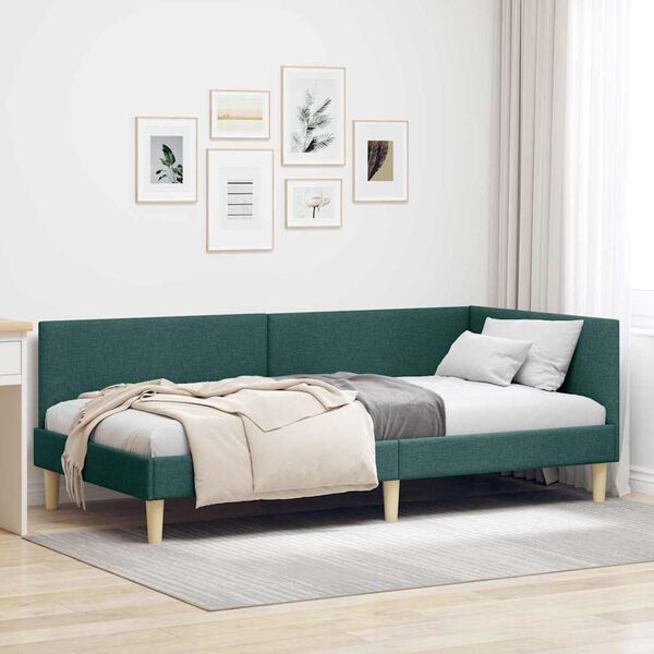 vidaXL Corner Bed Frame Dark Green 90 cm x 190 cm Velvet
