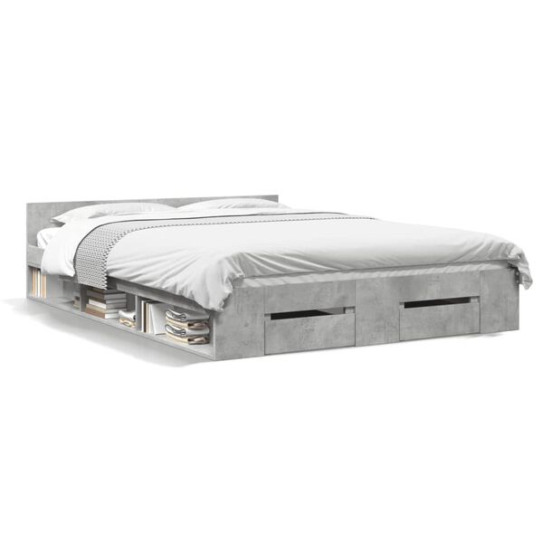vidaXL Bed Frame with Drawers without Mattress Concrete Grey 120x190 cm Small Double