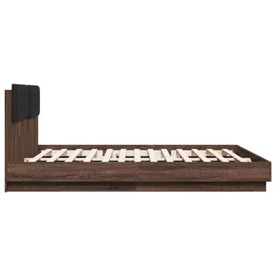 vidaXL Bed Frame with Headboard and LED Lights Brown Oak 160x200 cm