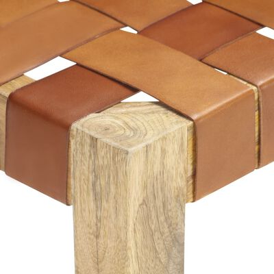 vidaXL Stool Light Brown Real Leather and Solid Mango Wood
