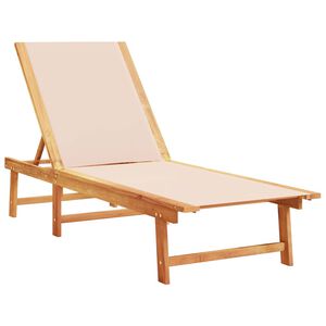vidaXL Sun Lounger Cream Solid Wood Acacia and Textilene