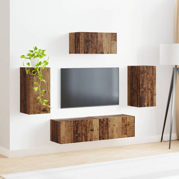vidaXL TV Cabinet Set Wall-mounted 5 pcs Old Wood Engineered Wood