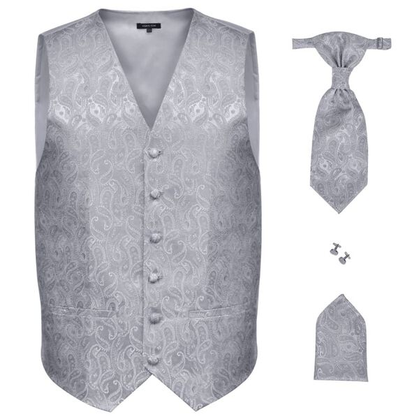 Men's Paisley Wedding Waistcoat Set Size 52 Silver