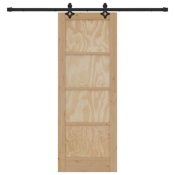 vidaXL Sliding Door Natural and Black 73.5 x 198.5 cm Solid Pine Wood