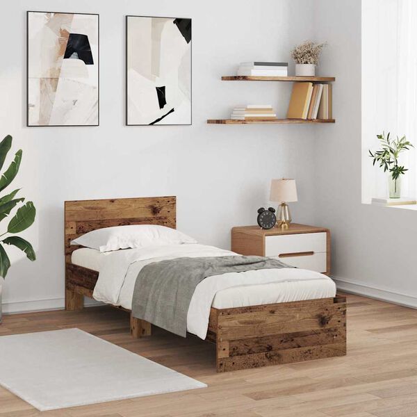 vidaXL Bed Frame with Headboard Old Wood 75 x 190 cm Engineered Wood
