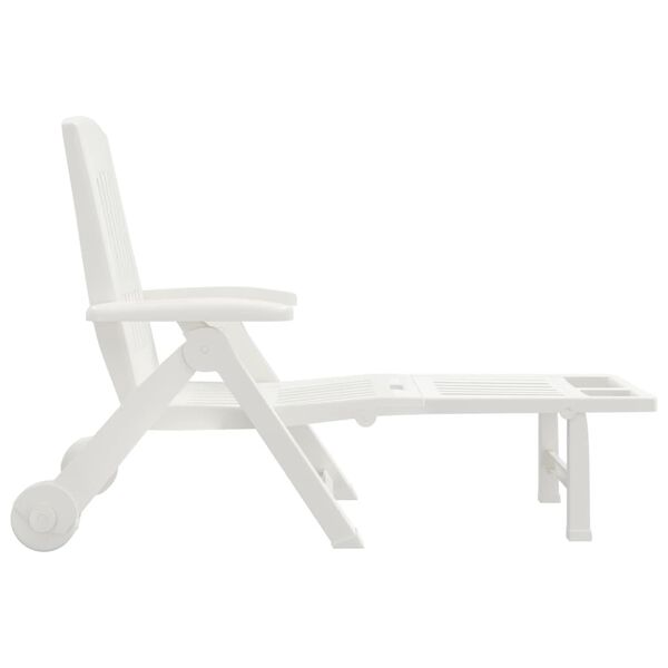 vidaXL Folding Sun Lounger with Wheels White PP