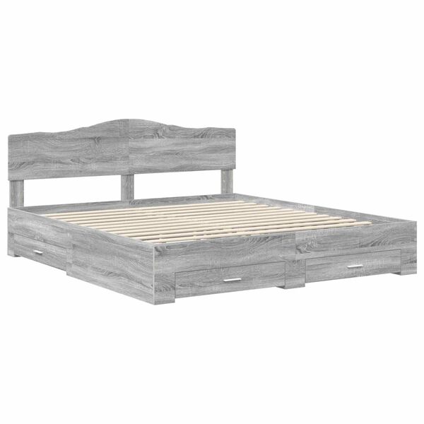 vidaXL Bed Frame with Drawer Grey Sonoma 200 x 200 cm Engineered Wood