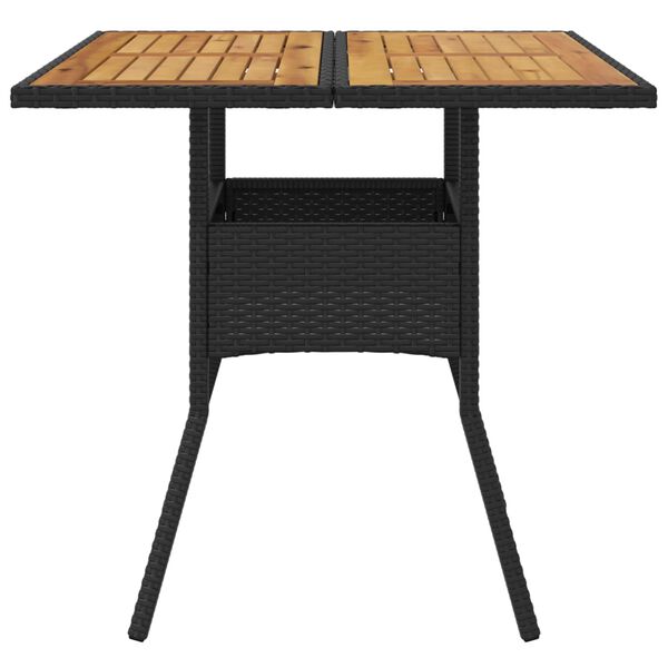 vidaXL Garden Table with Acacia Wood Top Black 80x80x75 cm Poly Rattan