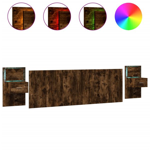 vidaXL Bed Headboard with Cabinets Smoked Oak 240 cm Engineered Wood