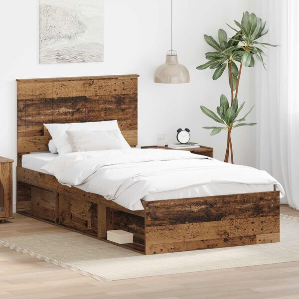 vidaXL Bed Frame with Headboard Old Wood 100 x 200 cm Solid Pine Wood