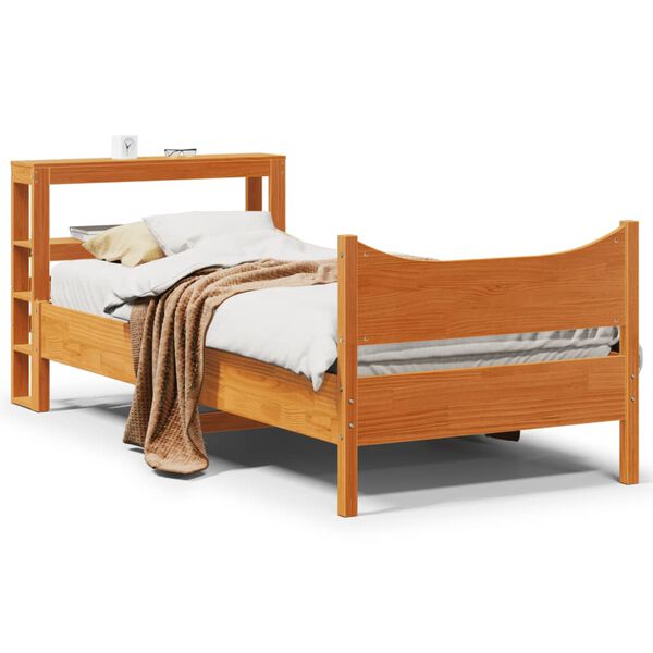 vidaXL Bed Frame with Headboard Wax Brown 90x200 cm Solid Wood Pine