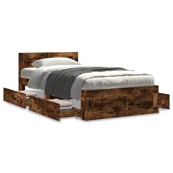 vidaXL Bed Frame with Headboard without Mattress Smoked Oak 90x200 cm