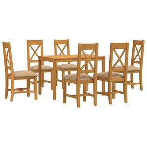 vidaXL Dining Set 7 pcs Beige Solid Oak Wood