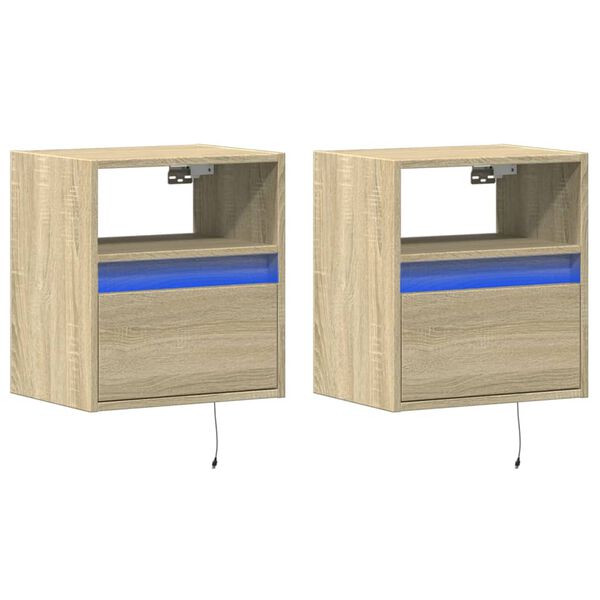vidaXL TV Wall Cabinets with LED Lights 2 pcs Sonoma Oak 41x31x45 cm