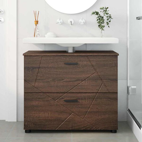 vidaXL Bathroom Cabinet with Drawer Brown Oak 76.5 x 35 x 64 cm