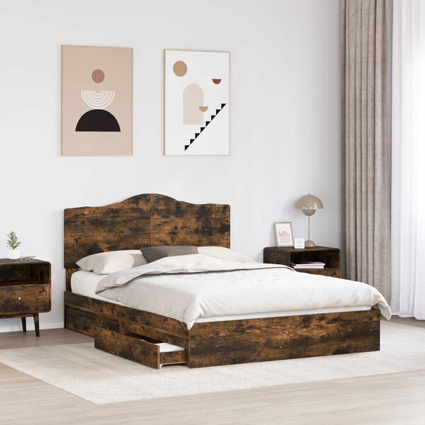 vidaXL Storage Bed with Drawer Smoked Oak 160 x 200 cm Engineered Wood