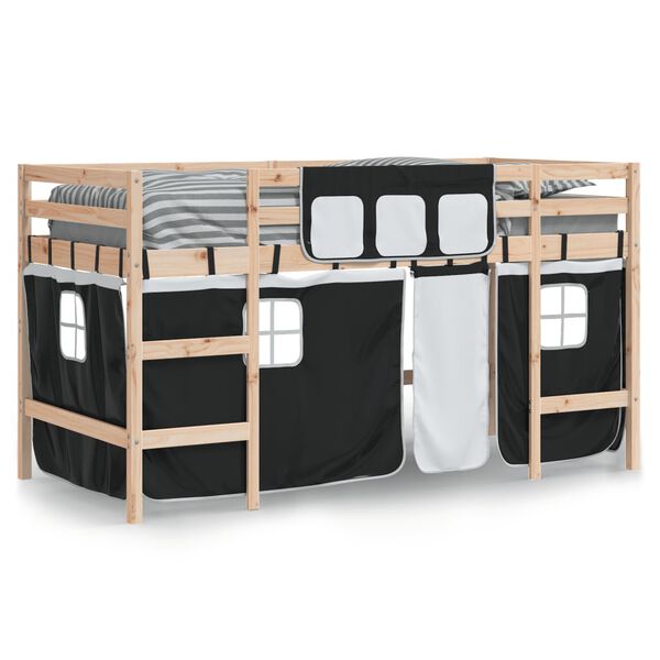vidaXL Kids' Loft Bed with Curtains without Mattress White&Black 90x200cm