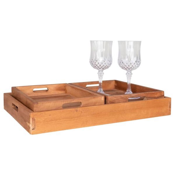 House Nordic 3 Piece Tray Christina with handles Teak Natural