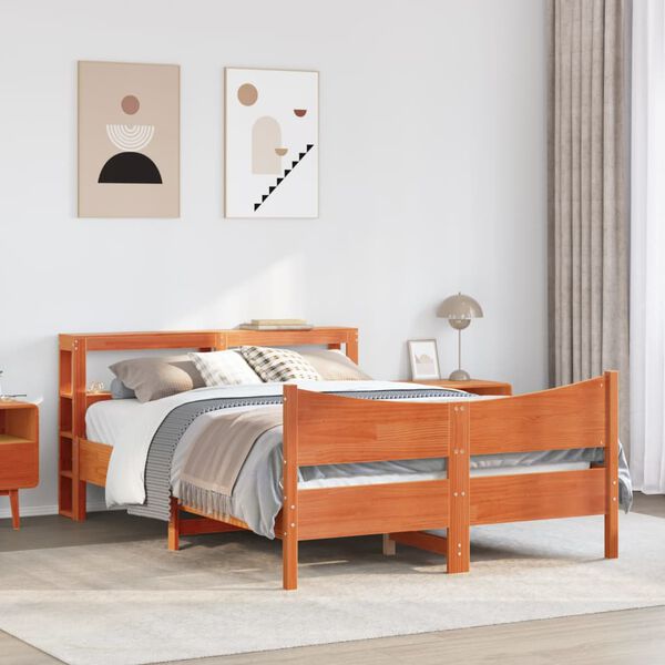 vidaXL Bed Frame with Headboard Wax Brown 150x200 cm King Size Solid Wood Pine