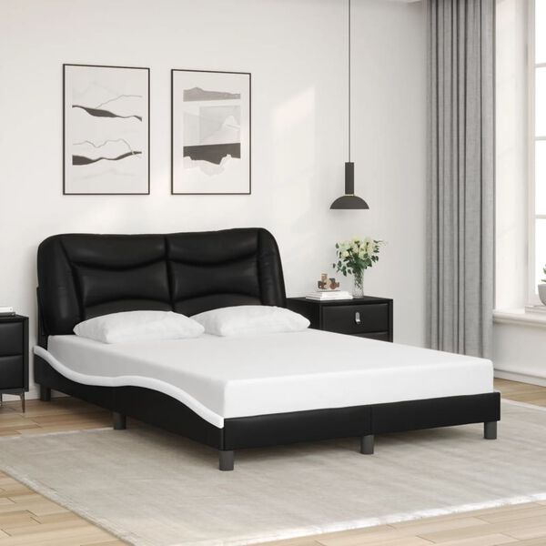 vidaXL Bed Frame with LED without Mattress "Hvar" Black and White 120x200 cm