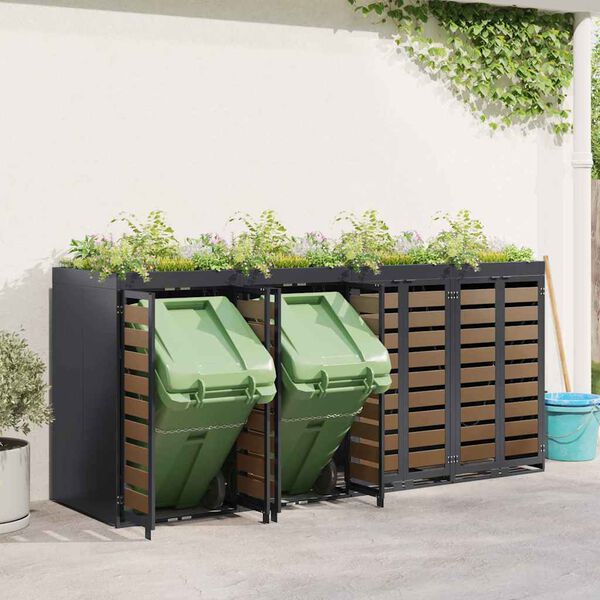 vidaXL Wheelie Bin Storage for 4 Bins Anthracite 272 x 77.5 x 121.5 cm