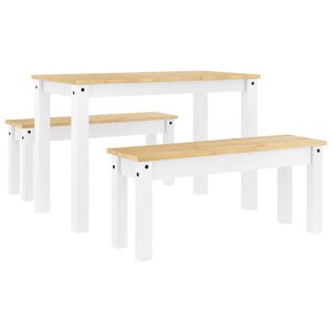 vidaXL 3 Piece Dining Set PANAMA White Solid Wood Pine