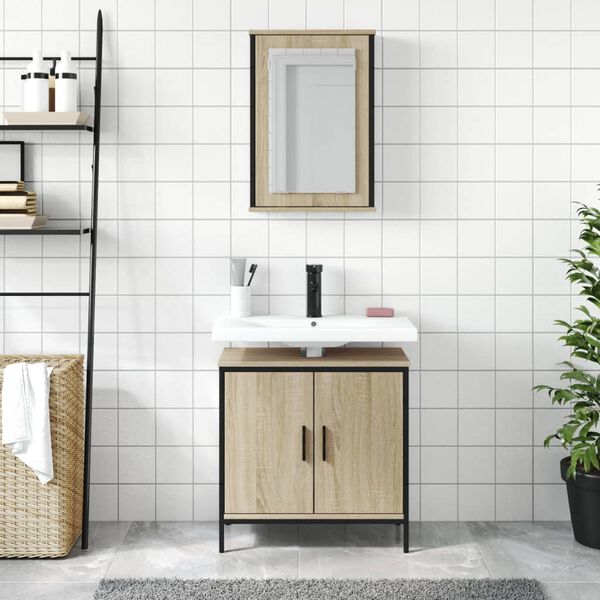 vidaXL 2 Piece Bathroom Furniture Set Sonoma Oak Engineered Wood