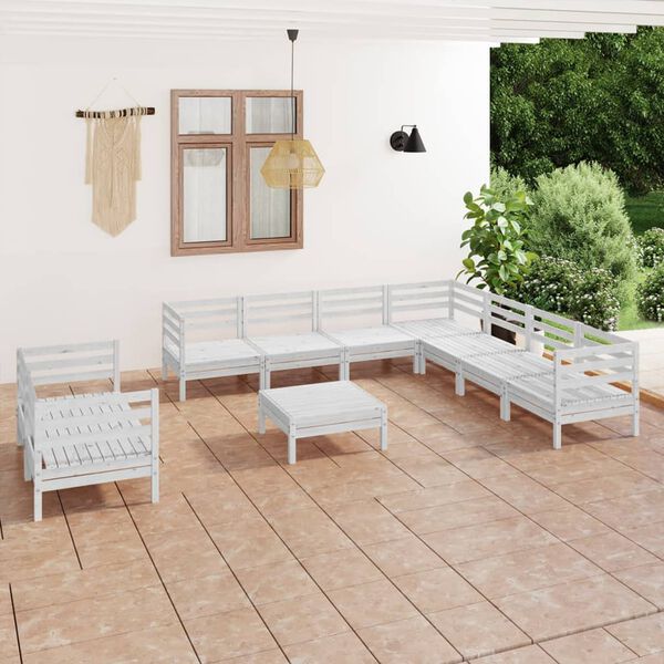 vidaXL 10 Piece Garden Lounge Set Solid Wood Pine White