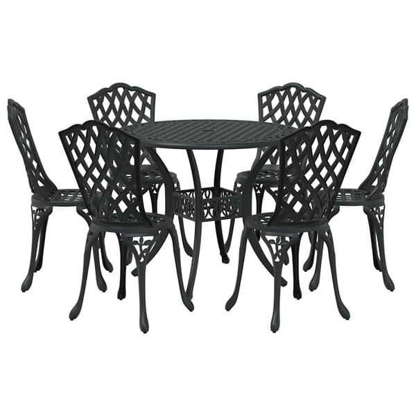 vidaXL Garden Dining Set 7 pcs Black Aluminium