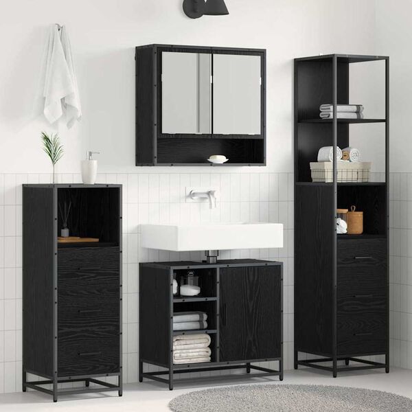 vidaXL Bathroom Furniture Set 3 pcs Black Oak Engineered Wood