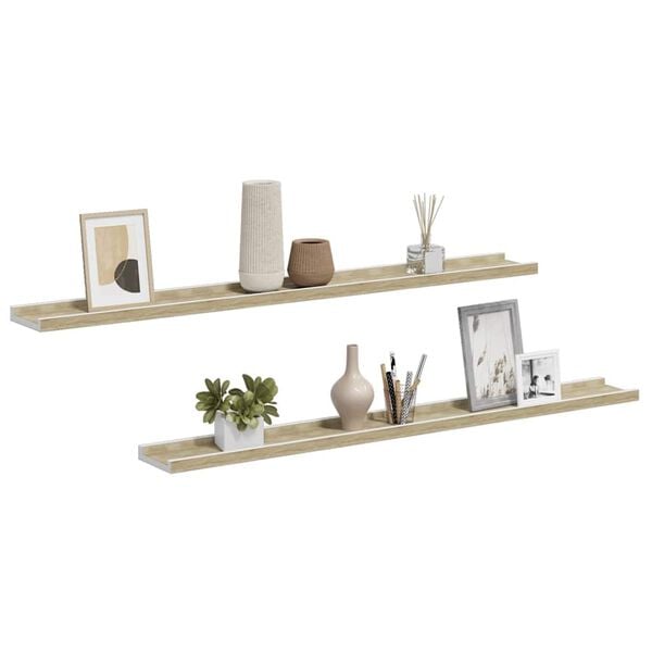 vidaXL Wall Shelves 2 pcs White and Sonoma Oak 100x9x3 cm