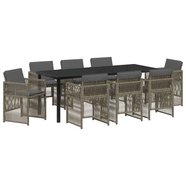 vidaXL Garden Dining Set 9 pcs Grey Powder-Coated Steel
