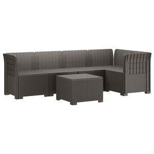vidaXL 5-Seater Garden Sofa Rattan Look PP Light Grey
