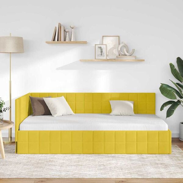 vidaXL Corner Bed Frame with Headboard Yellow 90 cm x 190 cm Velvet