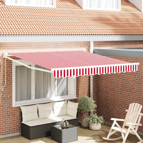 vidaXL Retractable Awning Manual Red and White 350 x 250 cm