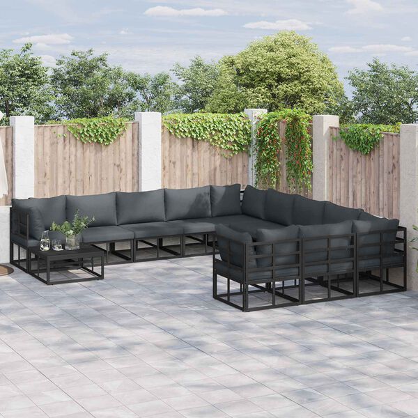 vidaXL Garden Sofa Set with Cushion 12 pcs Black Aluminium