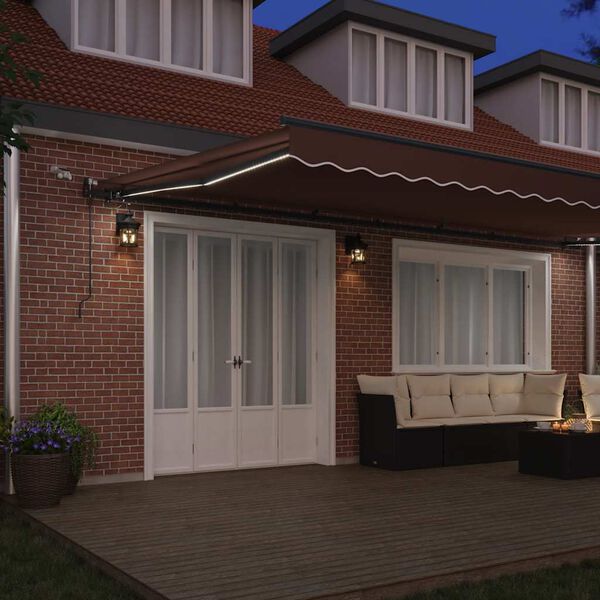 vidaXL Automatic Retractable Awning with LEDs Brown 600x300 cm