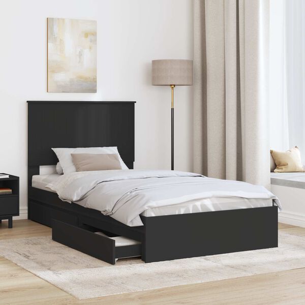 vidaXL Storage Bed with Headboard Black 100 x 200 cm Engineered Wood