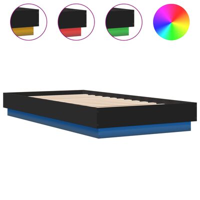 vidaXL Bed Frame with LED Lights Black 75x190 cm Small Single