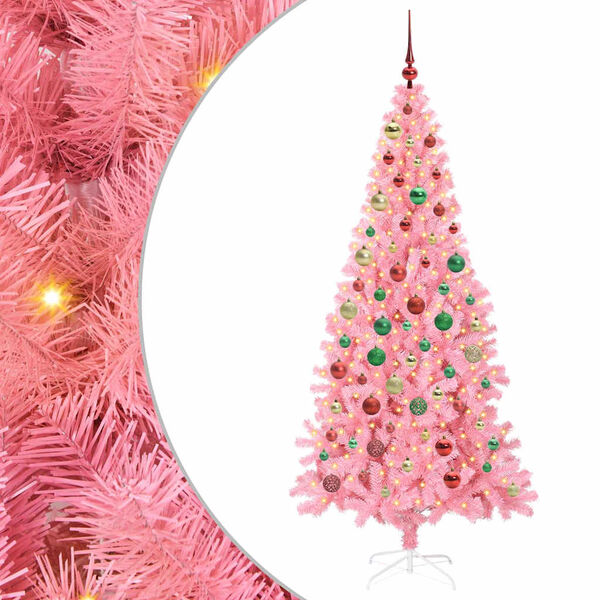 vidaXL Christmas Tree with 300 LEDs with Stand Pink 180 cm PVC