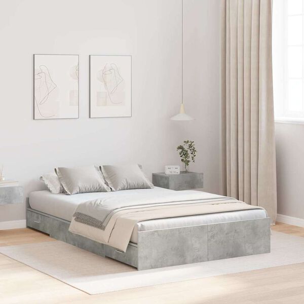 vidaXL Storage Bed Frame Concrete Grey 120 x 190 cm Engineered Wood