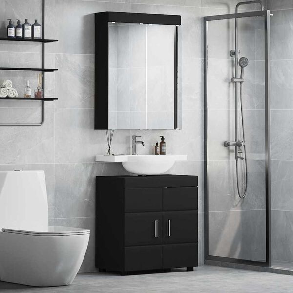 vidaXL Bathroom Furniture Set with Shelf TULUM Black Engineered Wood