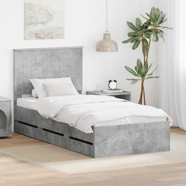 vidaXL Bed Frame with Drawer Concrete Grey 90 x 190 cm Engineer Wood